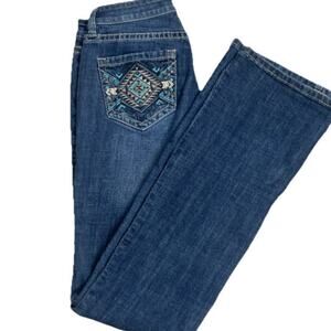 Rock & Roll Blue Denim Jeans Bootcut Mid Rise 25x36 Embroidered
